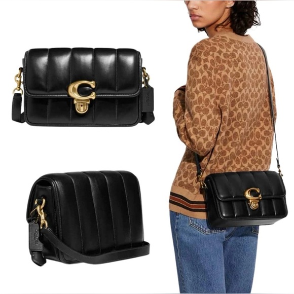 Coach Black Quilted Studio Nappa Leather Shoulder Bag & Cherry Charm - Picture 9 of 11